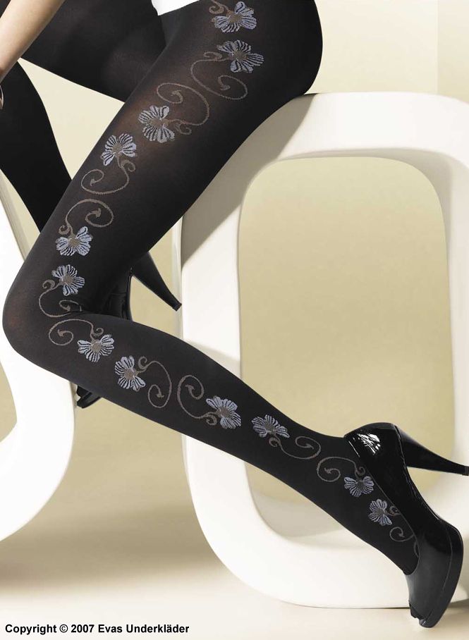 Tights with swirling flowers